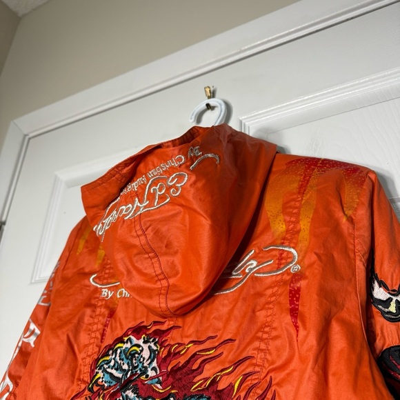 VTG Ed Hardy Trech Coats Embroidered Tiger Tattoo Y2K  Women Small Orange Gothic - Picture 9 of 14